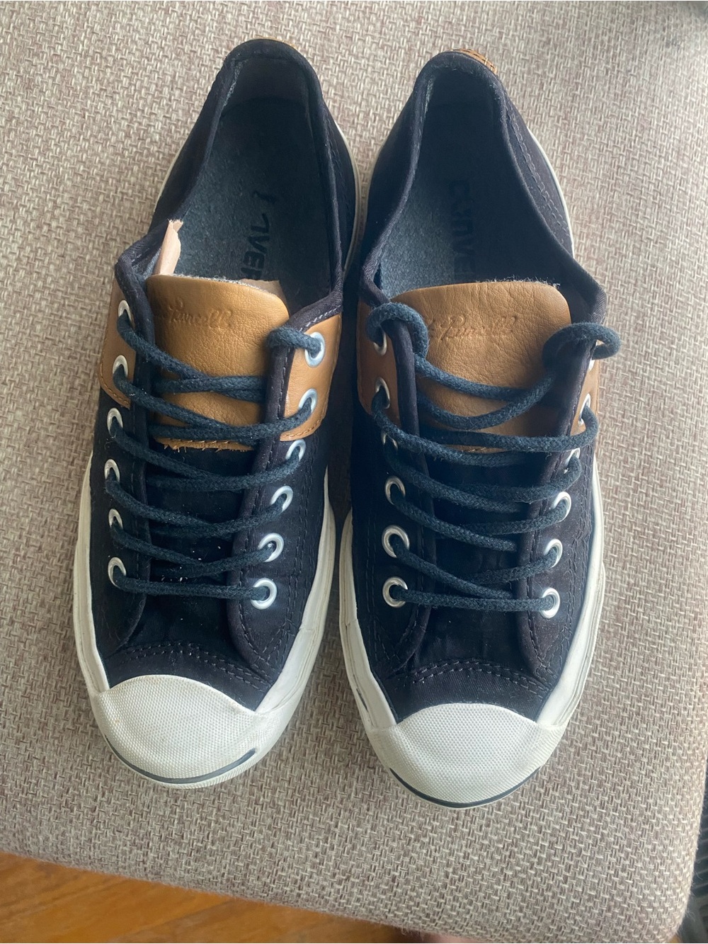 Converse Low-Top Sneakers in Black with Tan Tongues